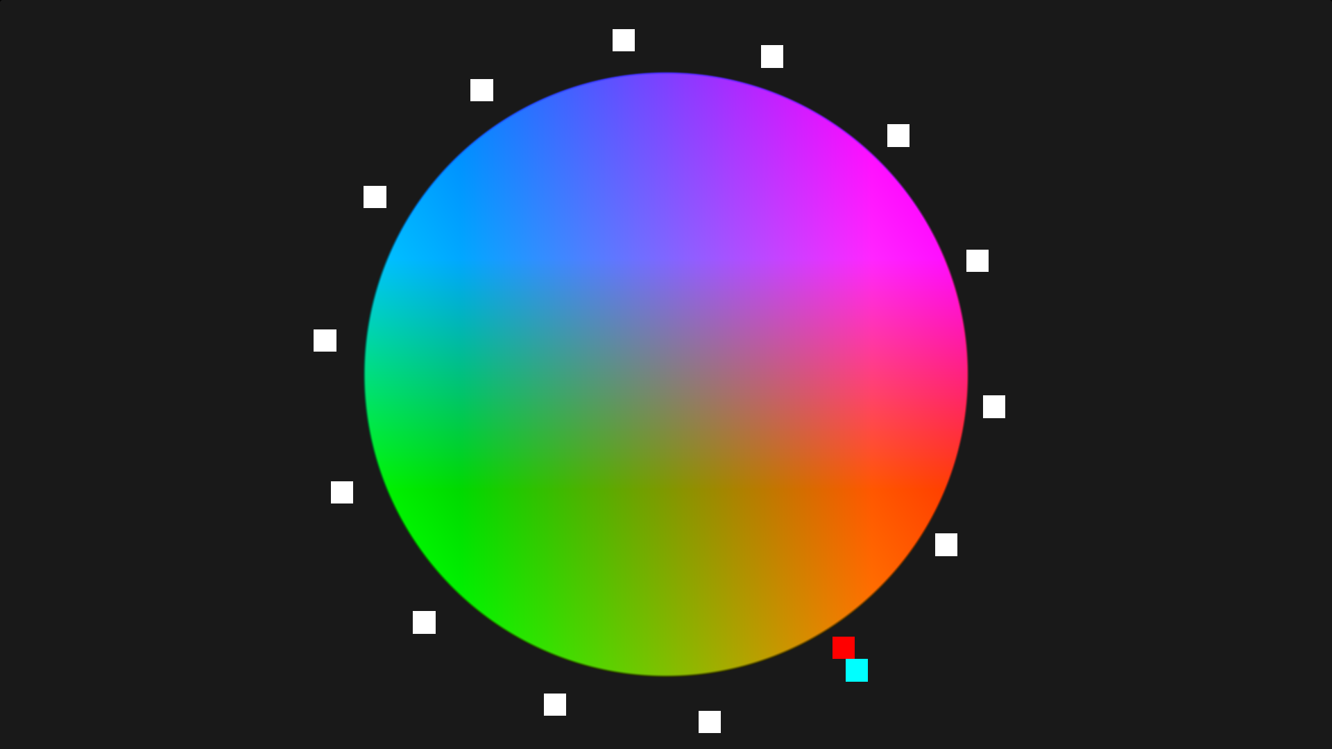 Image of colour wheel with indicator markings every 25.7°.