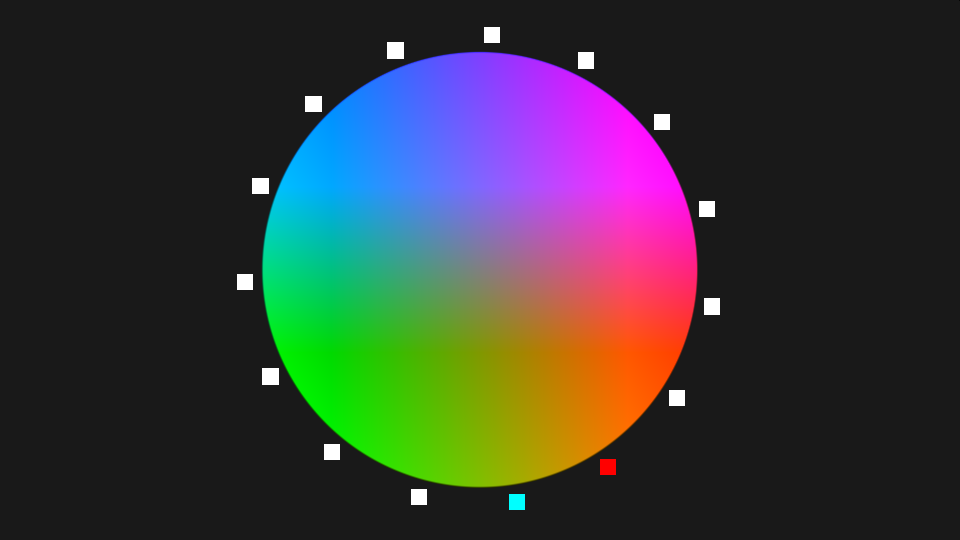 Image of colour wheel with hue-1 indicated to be at the approximate correct position