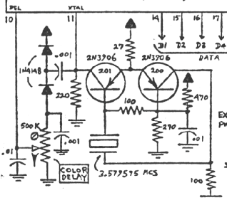 Schematic of 2600 motherboard focusing on colour delay potentiometer